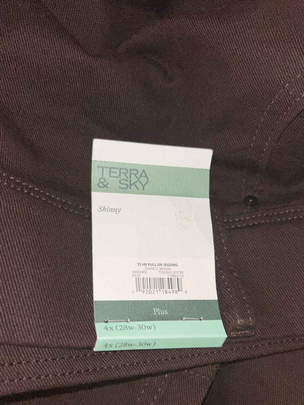 Terra & Sky High Rise Pull On Jegging Darkest Brown 4X (28W-30W) NWT - Picture 4 of 5